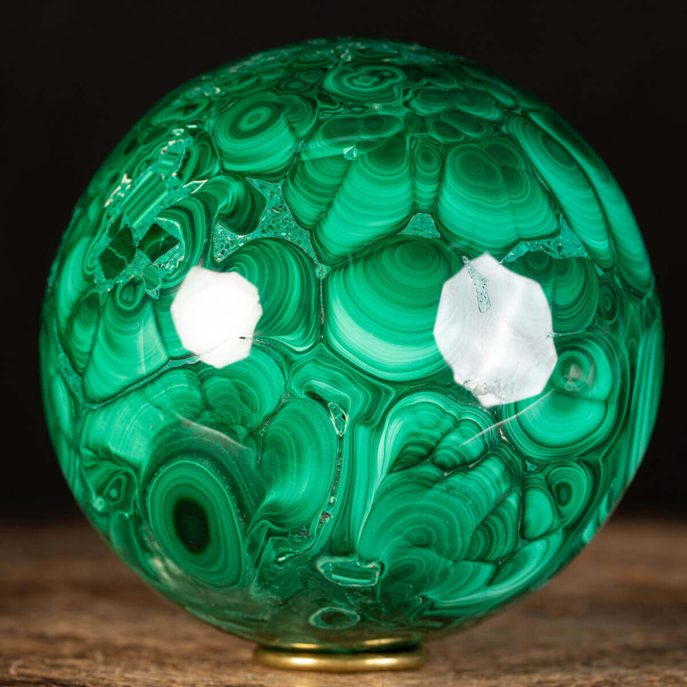 Bracelet Argent 925 (40,01 G) Avec Demi-sphère En Malachite - Bijou Occasion